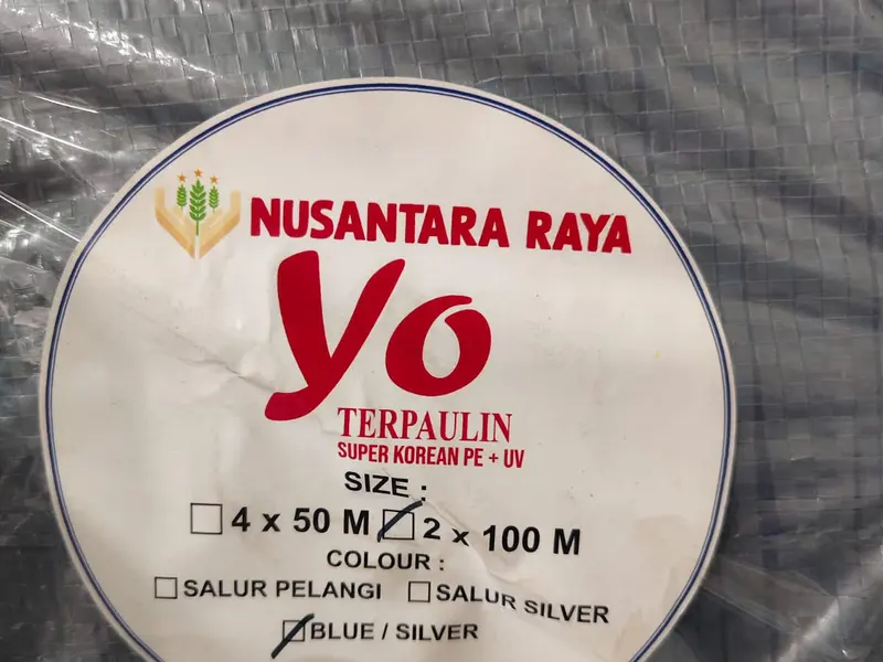 Label produk Yo Nusantara Raya Terpaulin Super Korean PE + UV ukuran 2 x 100 meter